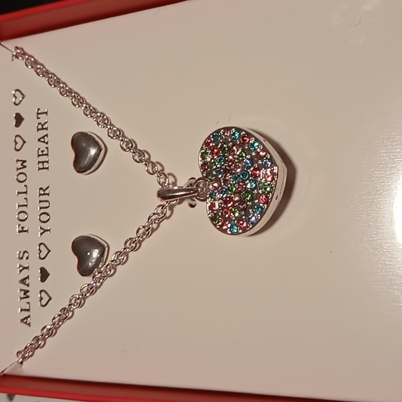 18 inch necklace set always follow your heart. multi color crystals With earring - Picture 2 of 5